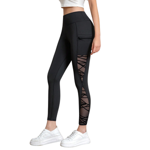 Womens High Waist Mesh Panel Yoga <b>Leggings</b> <b>with</b> Side <b>Pocket</b> Stretch Gym Fitness Running <b>Workout</b> Sports Tight Pants Activewear - Product Image 1