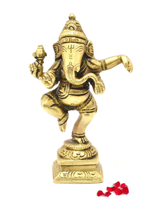 Statue de Ganesha dansant en métal finition or antique, décoration religieuse hindoue pour la maison et le temple - Product Image 6