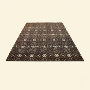 Alfombra Anudada a Mano Color Marrón Oscuro con Diseño de Flores de Espresso, Alfombra Geométrica con Diamantes Florales para Sala de Estar e Interiores de Hotel - Product Image 2