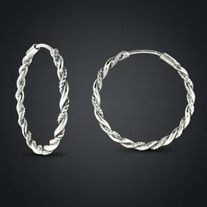 Pendientes de Aro Trenzados de Plata de Ley 925 Hechos a Mano de 25 mm, Estilo Bohemio, para Mujer, Joyería de Moda - Product Image 4