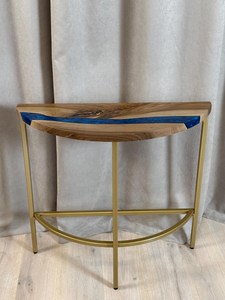 Azure Crescent Epoxy <b>Console</b> <b>Table</b> Handcrafted Walnut Wood Living Room Furniture with <b>Gold</b> Frame Modern Luxury Durable Live Edge - Product Image 6