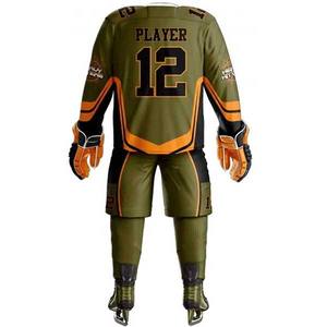 ชุดเสื้อฮอกกี้น้ำแข็งแบบซับลิเมชั่นสำหรับผู้ชาย Heavy Hitters สีเขียวมะกอก-ส้ม แขนยาว ระบายเหงื่อได้ดี ทรงพอดีตัว ชุดยูนิฟอร์มทีมสำหรับผู้ใหญ่ - Product Image 5