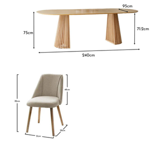 Juego de Comedor Moderno de 8 Piezas en Madera de Teca Sólida con Sillas Tapizadas, Diseño Minimalista para Hogar, Hotel y Villa - Product Image 6