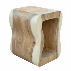 Taburete Artístico de Madera Maciza de Suar, Diseño Moderno Hecho a Mano, Ecológico, Calidad de Exportación, Forma Curva Única, para Hoteles Boutique - Product Image 2