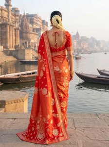 Sari en tissu scintillant Rang Mahal Rosabelle Flora Royale Imperial Bloom Royal Aura pour femme, pour mariage et fête, taille XS - Product Image 5