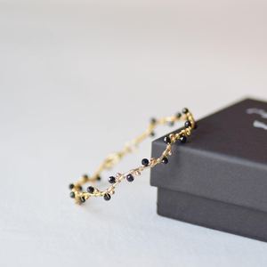 Bracelet en spinelle noire, bracelet ondulé avec petites pierres précieuses, bracelet en fil enroulé, pour femme, cadeau d'anniversaire, argent 925, or 14 carats - Product Image 3