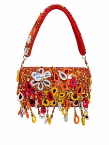 Luxury Handmade Beaded Clutch Bag for Women Designer Floral Evening Shoulder Bag with Tassels - Product Image 4