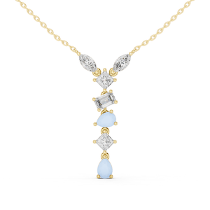 Pendentif en or jaune avec diamants et pierres multiples, collier goutte, bijoux pour femme (formes marquise, poire, baguette, ovale) - Product Image 1