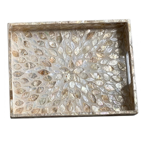 Crafted Elegance Mother of Pearl Inlay Tray Handcrafted Decorative Platter for Refined <b>Tabletop</b> <b>Storage</b> - Product Image 2