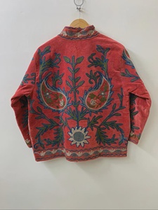 Suzani Embroidered Velvet Jacket Bohemian Floral Winter Overcoat Windproof Breathable Short <b>Coat</b> - Product Image 3