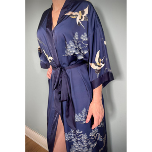 ชุดนอนผ้าไหมซาตินเนื้อนุ่มสำหรับผู้หญิง รุ่น Custom Control Robe Elegant Piping Sleepwear 2026 ชุดคลุมยาวพร้อมเสื้อคลุม - Product Image 1