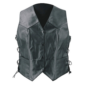 Gilet de moto en cuir noir pour femme HMB-3511A, doublure en polyester coupe-vent, style moto et motard - Product Image 4