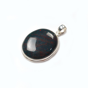 Colgante Cabujón Ovalado de Piedra Sanguínea al por Mayor en Plata de Ley 925 |   Joyería de Piedras Semipreciosas - Product Image 2