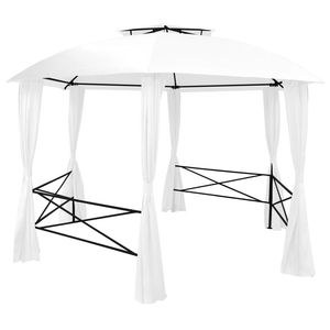 Gazebo da Giardino Bianco 0,6 Oz/ft2 con Tende 141,7"x122,8"x104,3" - Pergola a Baldacchino - Product Image 2