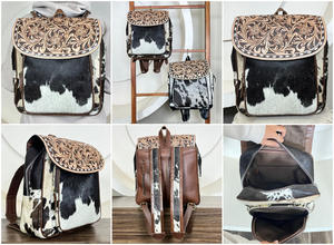 Sac à dos pour femme en cuir véritable, style western, avec gravures florales et détails en fourrure, modèle March Expo, nouveau style, fait main - Product Image 3