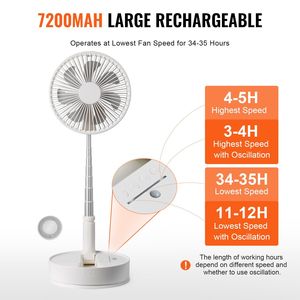 Ventilateur sur pied oscillant pliable de 8 pouces, 4 vitesses réglables, ventilateur de bureau portable, 7200 mAh rechargeable, ventilateur tour avec télécommande - Product Image 4