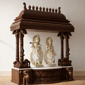 Templo Tradicional de Madera de Teca con Acabado de Mármol Blanco de Gran Tamaño, Hecho a Mano, Desmontable, Duradero, Venta de Fábrica - Product Image 3