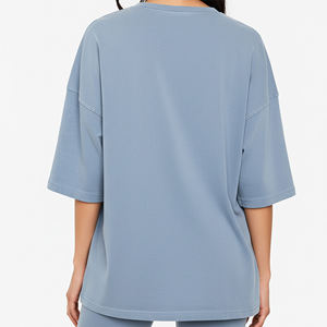 Nueva Camiseta de Cuello Redondo Holgada para Mujer, Color Sólido, Manga Corta, 100% Algodón, Tejido Jersey Transpirable - Product Image 6