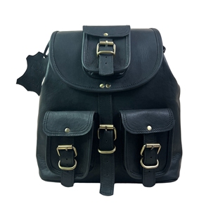 Mochila de cuero genuino vintage moderna — Bolso de hombro ligero hecho a mano en color negro para viajes - Product Image 1