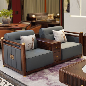 Sofá Moderno de Lujo en Madera de Teca con Mesa Auxiliar con Espacio de Almacenamiento, Juego de Muebles de Diseño para Sala de Estar - Product Image 1