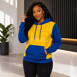 HMR Sorority Sisterhood – Pull en molleton tricoté bleu et jaune à manches longues avec poches, coupe classique, pour l'automne - Product Image 3