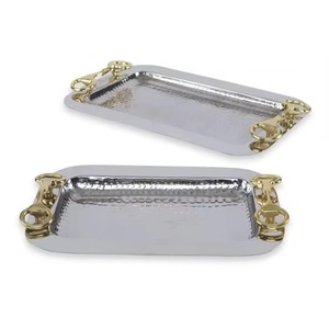 Elegant Rectangular Mirrored Serving <b>Tray</b> with Gold Floral Handles for Luxury Home Decor and Decorative Tabletop Display - Product Image 1