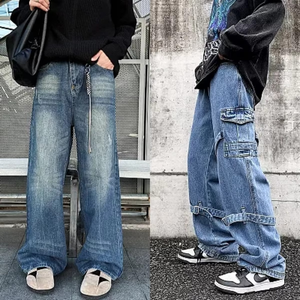 Jeans de Algodón para Hombre de Alta Calidad 2026, Pantalones Vaqueros Casuales Negros y Grises con Parches, Lavado Vintage, Corte Personalizado - Product Image 4