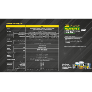 Tracteur JD 5075E PowerTech 74 CV 2100 tr/min-4 roues motrices, nouveau modèle d'équipement agricole avec réservoir de carburant de 71 L et capacité de levage de 2500 kgf - Product Image 5