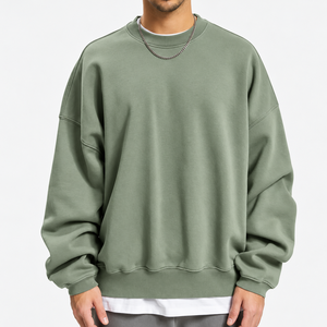 Sudadera de Cuello Redondo Saga Verde para Hombre, Color Sólido, Manga Larga, Estilo Holgado, Informal, Transpirable, de Poliéster/Algodón, para Invierno - Product Image 1