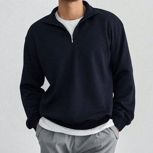 Vestes coupe-vent pour hommes à demi-zip, hauts en polaire chauds pour l'hiver, sweat-shirts décontractés pour hommes, pull-over tendance de couleur unie - Product Image 6