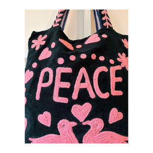 Bolso Tote de Terciopelo Moderno con Bordado de Amor y Paz, Tela Suave y Resistente, Diseño Elegante, Regalo para Mujeres y Adolescentes - Product Image 6