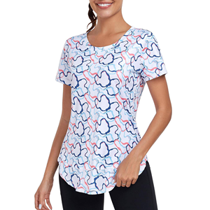 Camiseta de Manga Corta con Cuello Redondo y Estampado Geométrico para Mujer, Ajuste Holgado, Tejido Transpirable, Ropa Casual para Todas las Temporadas - Product Image 1