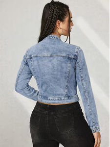 Chaqueta Varsity de Mezclilla Lavada para Mujer TRIBON SPORTS, Manga Larga, Cuello Camisero, Cierre de Botón, Corte Regular, Otoño Invierno - Product Image 2