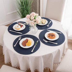 Set di 6 tovagliette rotonde in poliestere intrecciato da 15 pollici, lavabili, per interni/esterni, per tavolo da pranzo. - Product Image 1