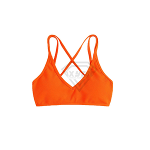 Women's Orange Bikini Set <b>Crossed</b> Halter <b>Top</b> Thong Bottom Solid Color Stretch Swimwear ladies bikini two piece set - Product Image 2