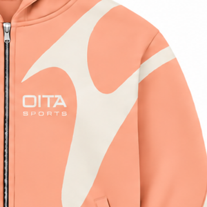 Sudadera con capucha unisex de forro polar con cremallera completa, paneles en contraste color melocotón, estilo urbano, manga larga, informal, con bolsillos laterales - Product Image 5