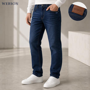 Jean en denim coupe droite pour homme Webson, délavage moyen, coton, coupe classique, élégant, léger, respirant, style printemps - Product Image 3