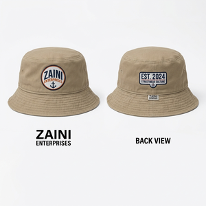 Chapeau Bob Unisexe Décontracté d'Été en Toile Polyester/Coton avec Broderie 3D Logo Personnalisé Ajustement Réglable Couronne Tissée Marron/Bleu Contrastant - Product Image 1