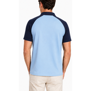 Polo à manches courtes pour homme personnalisé, col quart zippé, bleu clair et bleu marine, bicolore, pour le golf - Product Image 4