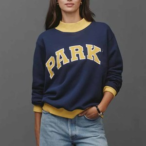 Women Parke Embroidery Graphic Color Block <b>Mock</b> <b>Neck</b> Cotton Oversized Sweatshirt OEM/ODM Long Sleeve Casual Pullover Sweater - Product Image 1