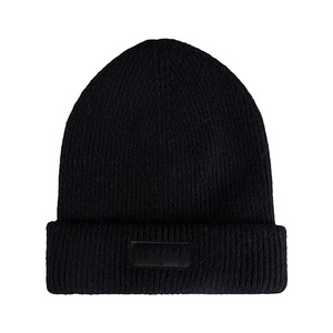 Bonnet en tricot côtelé noir unisexe pour adulte, bonnet chaud d'hiver, couleur unie, style décontracté, circonférence de la tête 56-58 cm - Product Image 1