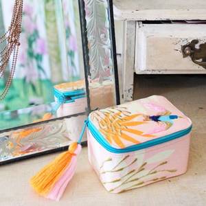 Hand Embroidered Classic Jewelled Rectangle Travel Jewelry Box <b>with</b> Custom Logo Customizable Beaded Cotton Case - Product Image 3