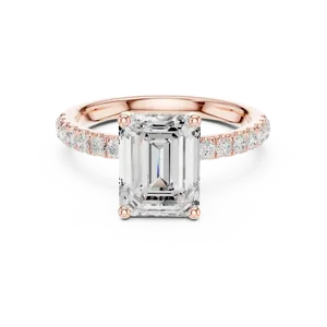 luxury eighteen <b>karat</b> solid gold hidden halo ring featuring two carat emerald cut lab grown diamond unisex engagement wedding - Product Image 3