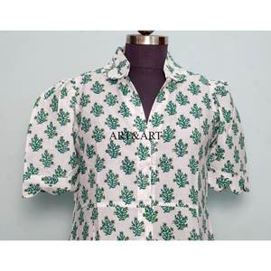 Robe midi en coton 100% écologique pour femmes Kangura, motif floral naturel, col en V, manches courtes, décoration boutonnée, lavable - Product Image 2