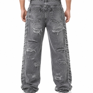 Jeans en denim personnalisés pour hommes, style streetwear, coupe ample et large, effet vieilli, délavage vintage, sur mesure - Product Image 2