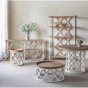 โต๊ะรับประทานอาหารไม้ทรงกลมขนาด 47x47x31 นิ้ว พร้อมฐานแกะสลักลายประณีต สีน้ำตาล/ขาว - Product Image 5