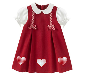 Robe pour bébé fille rouge à col Peter Pan, à carreaux, avec manches bouffantes en forme de cœur, robe décontractée pour fête d'enfants - Product Image 1