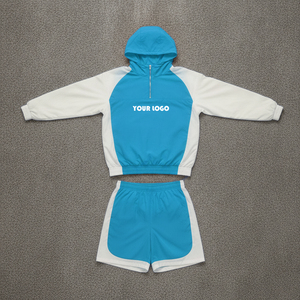 Custom Logo <b>Embroidery</b> 100% Cotton Plus Size Solid Men Streetwear Windbreaker Tracksuit <b>Set</b> Retro Hip Hop Summer Outfits - Product Image 5