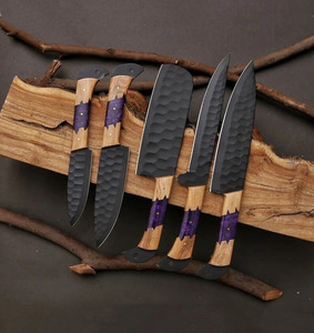 Ensemble de couteaux de cuisine professionnels en acier inoxydable, revêtement poudré, fabrication artisanale, manche en bois et résine, fabricant direct, OEM - Product Image 4