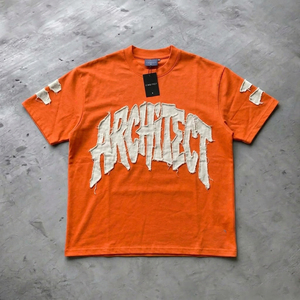 <b>Distressed</b> Embroidery T Shirts Short Sleeve Crew Neck Distress Embroider Tee <b>Tops</b> 100% Cotton Distress Embroider Patch Tee - Product Image 1